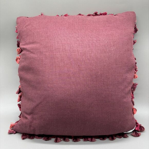 Dransfield & Ross Throw Pillow Plum Burgundy Red Pink Tassel Feather Down Insert - Picture 2 of 6
